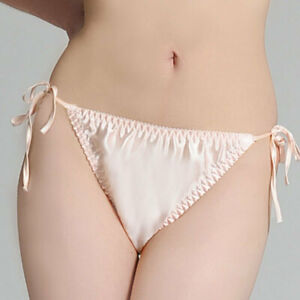 Womens 100% Silk Panties Comfort Thongs Briefs Side Tie Bow Sexy Bikini Knickers