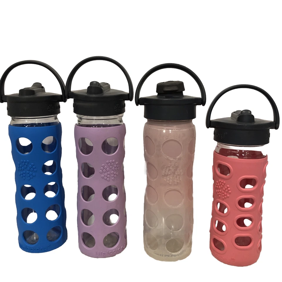 Life Factory Glass Bottle Lot Of 4 Silicone Grip Sleeve Water Drink 14  & 12oz - Image 1 of 4