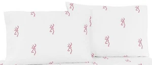Browning Pink Buckmark 2 Standard Pillowcases Farmhouse White Cotton Blend 60-40 - Picture 1 of 1