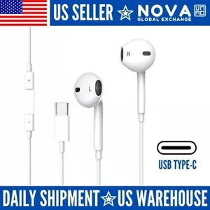 Headphones Earphones USB-C Type C For iPhone 15 Pro Max Plus iPad Pro - Picture 1 of 6