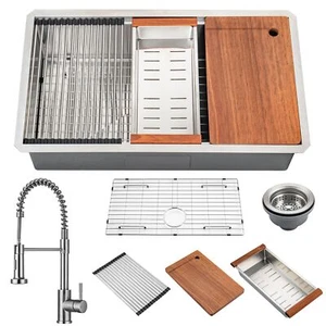 33" Kitchen Sink Undermount Drop In S304 Stainless Steel 10" Deep Single Bowl... - Picture 1 of 9