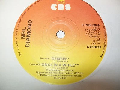 NEIL DIAMOND . DESIREE / ONCE IN A WHILE . 1977 . MINT UNPLAYED Collectors copy - Image 1 of 2