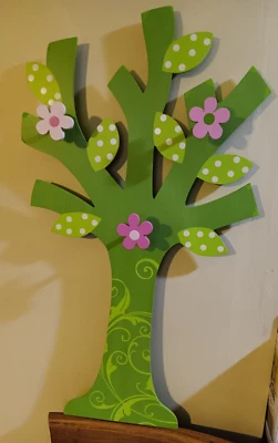 Percha de madera para niñas o joyas, árbol verde con flores, colgante Foto 1 de 4
