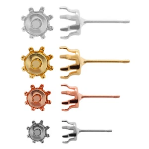Brass/Steel Stud Post Earrings for Chaton Shape Round Stones Crystals 12 pairs - Picture 1 of 6