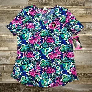 Women's Small NWT Scrub Star Top Pink Green Nurse Medical - Picture 1 of 6