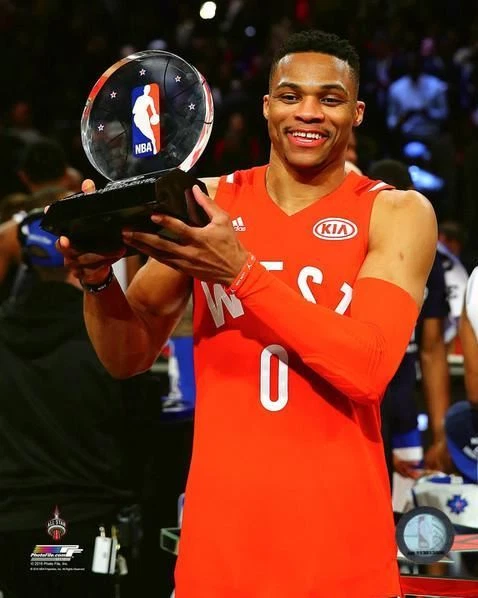 Russell Westbrook MVP Trophy 2016 NBA All-Star Game 8x10 Unsigned Photo - Image 1 of 1