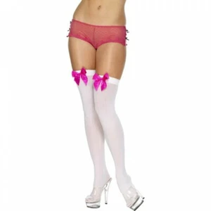 Nuevo Medias Up Blanco Lazo Fucsia Disfraz Traje Noche Baile Disfraz Carnaval - Bild 1 von 3