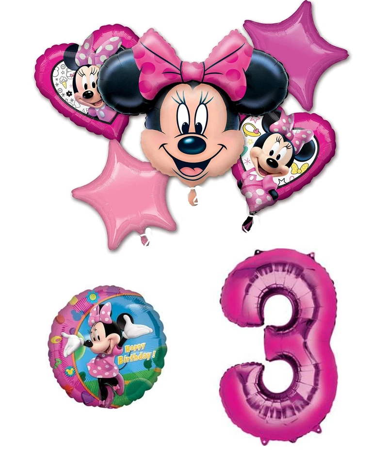 Paquete de decoraciones con globos de fiesta de cumpleaños de Minnie Mouse, cumpleaños de 3 años Foto 1 de 1