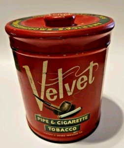Velvet Pipe and Cigarette Tobacco Tin Can Red Vintage Ligette Meyers 14oz - Picture 1 of 20