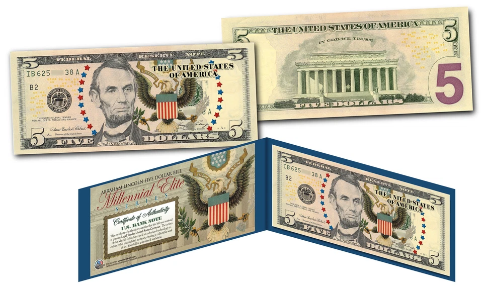 MILLENNIAL ELITE SERIES Genuine $5 U.S. Bill Abraham Lincoln SYMBOLS OF FREEDOM - Image 1 of 1