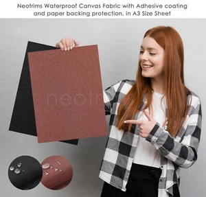 Self Adhesive Waterproof Canvas Fabric A3 Sheets Crafts Patch Repair Decoration - Picture 1 of 16