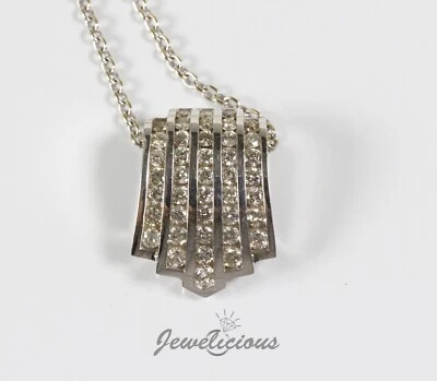14K White Gold 1 CT Natural Diamonds Channel Set 5 Row Slider Pendant No Chain Foto 1 de 4