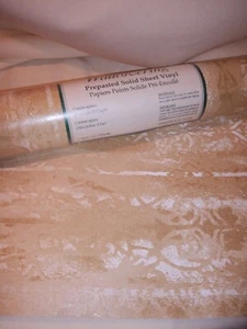 Vintage Damask Gold Tan Wallcovering NOS  Brewster Vinyl Italy Metallic Textured - Picture 1 of 5