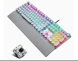 Retro Steampunk Gaming Mechanical Keyboard Metal Panel Black Switch LED Silver  - Picture 1 of 6