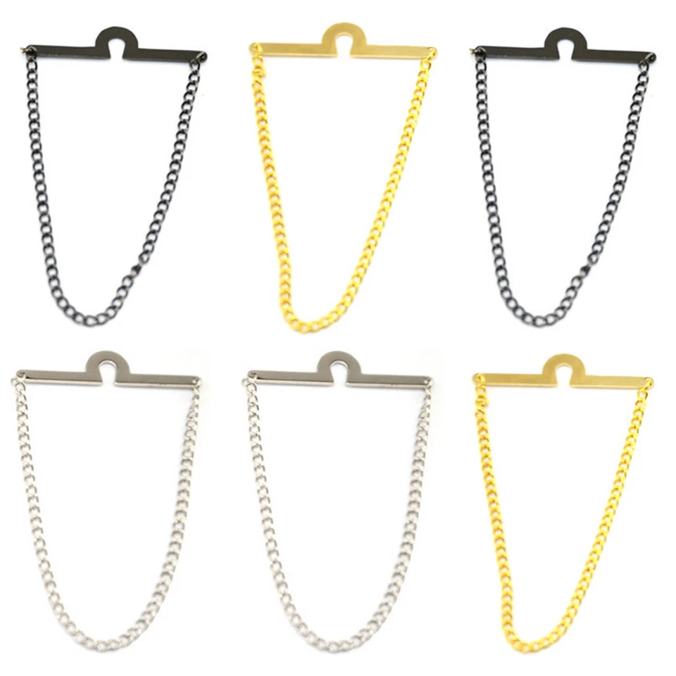 2 Packs Men Silver Gold Color Necktie Tie Chain Wedding Party Business Jewelry  - Image 1 of 4