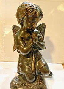 Bronze Angel Statue Figurine, Christian Praying Wings Small But Very Heavy - Picture 1 of 12
