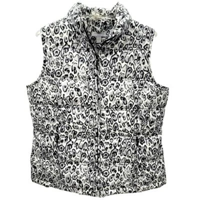 Charter Club Petites Black Gray Cheetah Quilted Puffy Women's Vest - Image 1 of 4