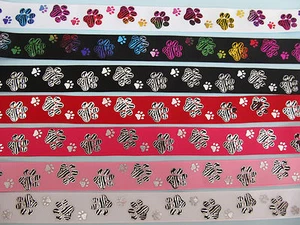 Grosgrain Double Dog Paw Print Dog Collar Ribbon 7/8" 22mm **DIFFERENT COLOURS** - Picture 1 of 8