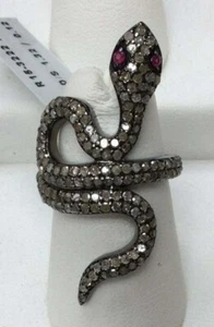 Pave Diamond Snake Design Black Oxidized Ring 925 Sterling Silver Women's Ring - Picture 1 of 11