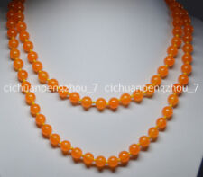 Natural 8mm South America Orange Topaz Round Gems Beads Long Necklace 36 inches