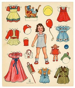 Uncut Sheet #652 Paper Doll Sheet - Brunette Girl w 7 Costumes & Toys W. Berlin - Picture 1 of 2
