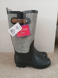 Damen W/F Gummistiefel Fischgrätmuster 10376900 extra weites Bein Schnallenverschluss - Bild 1 von 6