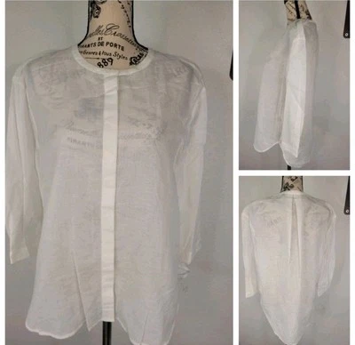 Jenni Kayne Button Up Tunic Shirt Sz M Collarless Linen Coastal Minimal NWOT - Image 1 of 4