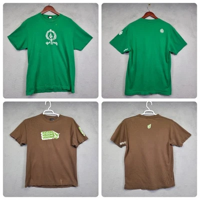 Y2K Volcom Shirt Lot of 2 Mens L Brown Green Graphics Print Classic Skate Tee - Image 1 of 4