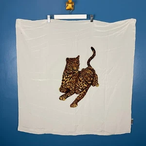 Vintage Fu Da Seidentuch zwei Leoparden elfenbein großes Quadrat 34 x 34 - Bild 1 von 6