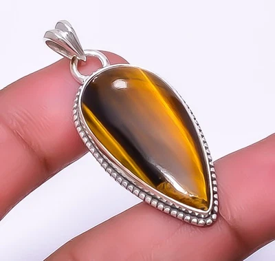 Yellow Tiger Eye 925 Sterling Silver Pendant 1.76" P97305, Christmas Gift - Image 1 of 4