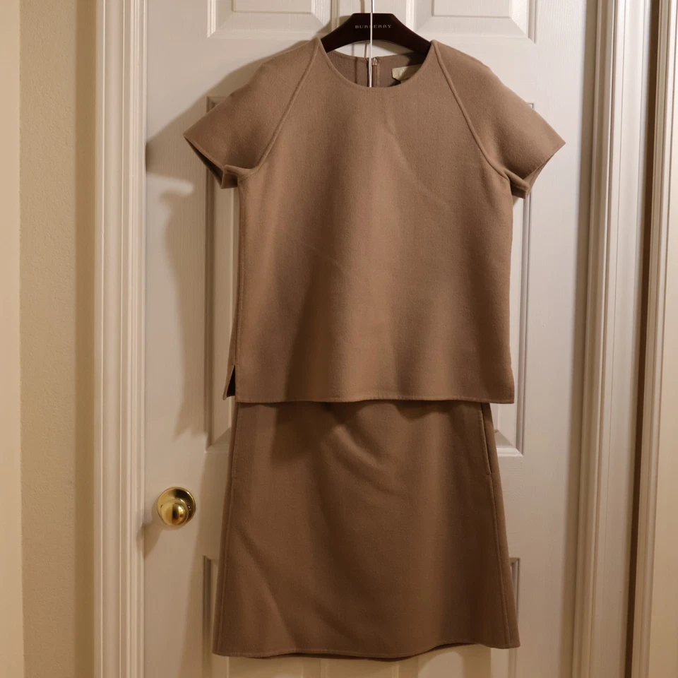 LEER S Max Mara Camisa Beige Manga Corta Falda Sin Forro Lana Angora US 10/XL Foto 1 de 4