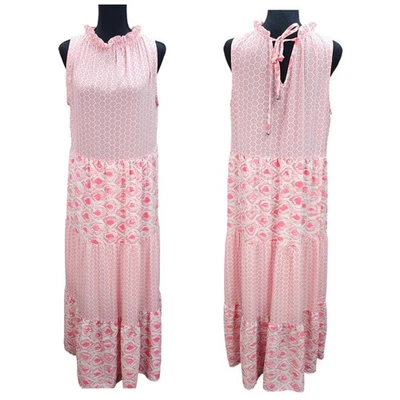 Vestido Solero CottageCore MED En Niveles Maxi Rosa Forrado Floral Boho Fluido Country Prairi Foto 1 de 4