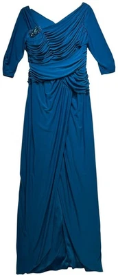 Maxi Vestido Adrianna Papell Mujer Fiesta Acanalado Noche Media Manga Talla 14 Azul Foto 1 de 4