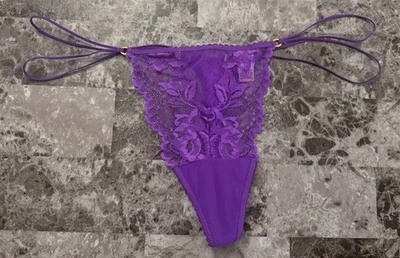 VICTORIA'S SECRET L PURPLE LACE DOUBLE STRAPPY VINTAGE RARE V STRING PANTIES - Image 1 of 4