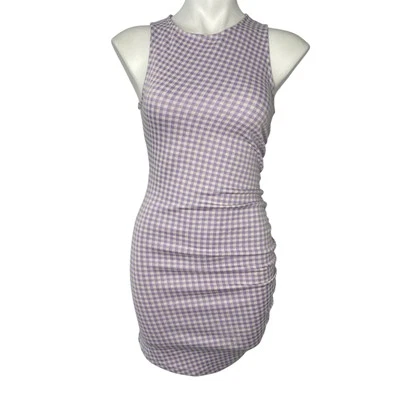 Zara Purple Gingham Ruched Dress Small Off White Sleeveless NWT NEW Body-con - Image 1 of 4