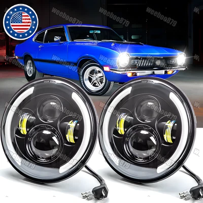 2 faros LED halo de 7 pulgadas con luz de señal de giro para Ford Maverick 1972-1977 Foto 1 de 4