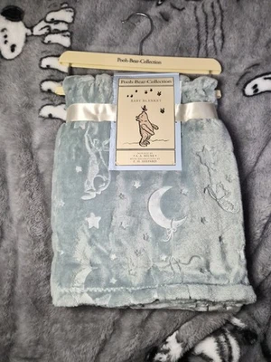 Pale Blue/Aqua Embossed Winnie The Pooh Baby Blanket - New - Image 1 of 3