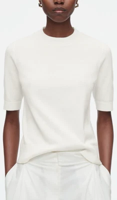 Camiseta Cos Mujer Regular Tejida Algodón Dobladillo Acanalado Grande Blanca Minimalista Básica Foto 1 de 4