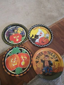 Happy Halloween Metall Serviertablett Geist Jack O Laterne schwarze Katze Platte Set 4 - Bild 1 von 1