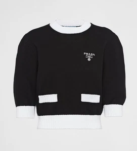 PRADA Bicolor Cropped Cotton Crewneck Sweater 38/US2 Black/White - Bild 1 von 22