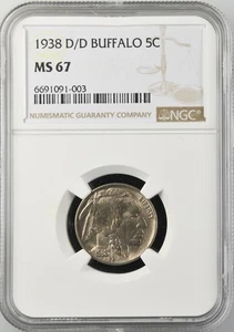 1938-D/D 5c Buffalo Nickel NGC MS67 PQ Choice - Picture 1 of 2