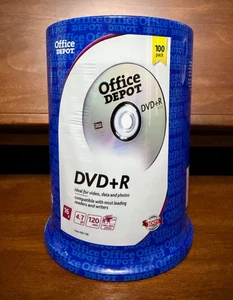 100 Pack OFFICE DEPOT DVD+R 120 Minute, 4.7 GB, 16x Blank CD Discs NEW & SEALED - Picture 1 of 3