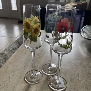 Portmeirion Botanischer Garten Sektflöten 3er Set Stielgläser 8oz Mohn - Bild 1 von 10