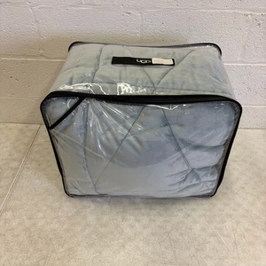 UGG Queen Comforter w 2 Pillow Shams, Plush Teal & White, Triangle Stitching - Picture 1 of 10