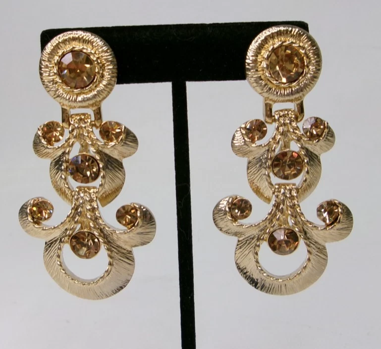 Pendientes Crown Nine CN Grande Tono Dorado Ámbar Cristal Gota Clip Foto 1 de 2