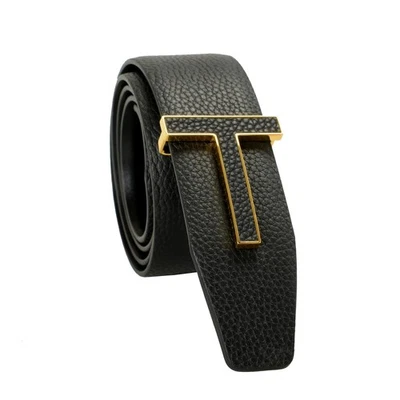Tom Ford 黑色鹅卵石皮革 T 形扣装饰腰带 US 38 IT 95 — 第 1/4 张图片