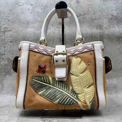 Bolso de Mano COACH Boxy Turnlock Hoja Cuero Lino Multicolor Usado Foto 1 de 4