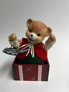Orso musicale vintage in ceramica in scatola di legno con movimento Taiwan per Caldor - Foto 1 di 9
