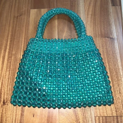 Bolso de mano vintage Barbara Lee verde con cuentas hecho en Italia. Bolso de noche. Glamour  Foto 1 de 4