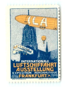 Zeppelin, Balloon, Airplane Expo ~FRANKFURT - GERMANY~ Scarce Poster Stamp, 1909 - Picture 1 of 2
